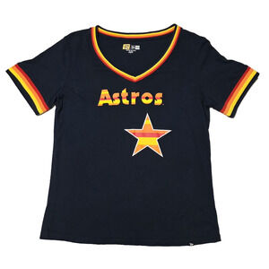 Houston Astros New Era Cooperstown Collection V-Neck Shirt Women's L Navy Blue